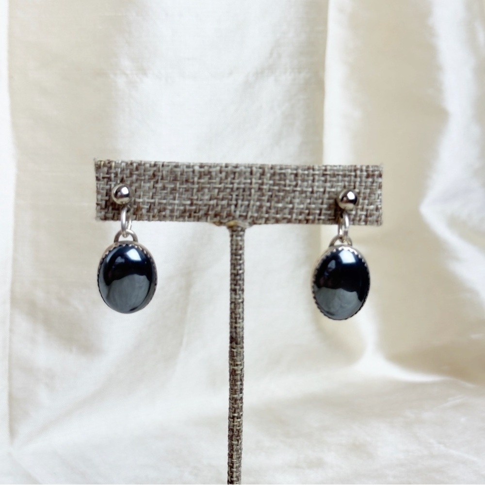 Sterling Silver and Hematite Native American Dangle Pierced Earrings